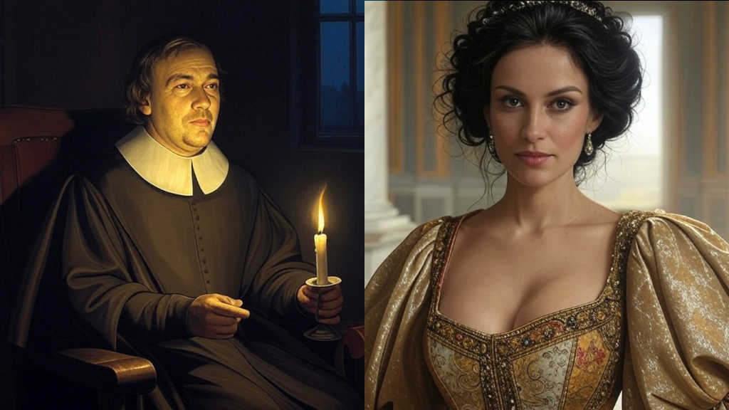 Miguel de Molinos and a beautiful woman as imagined by Grok